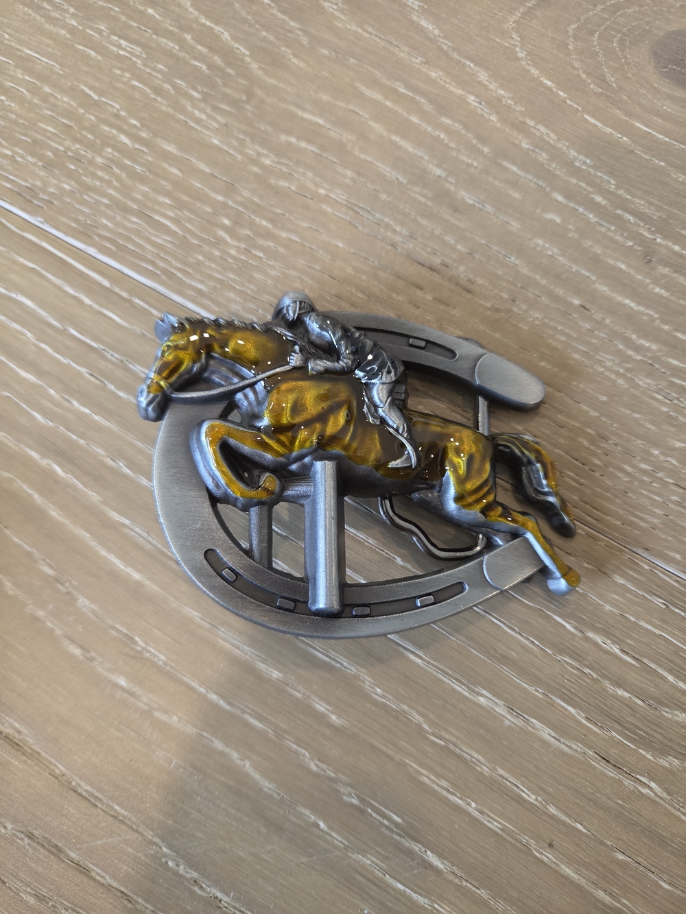Western Horse Racing Jockey Horseshoe Enamel Metal Belt Buckle